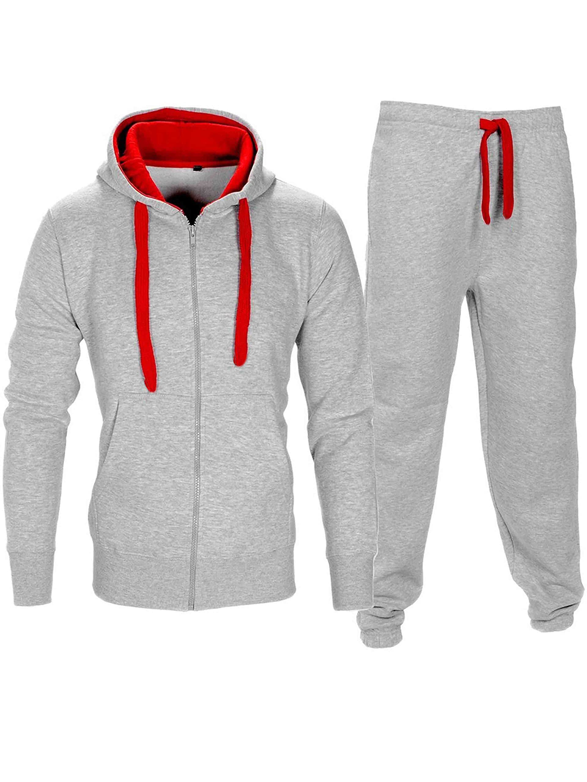 Love My Fashions® Men’s Tracksuit Full Sleeve Contrast Fleece Top & Bottom Cord Set Zipper Hood Jogging Suit Set Plus Sizes