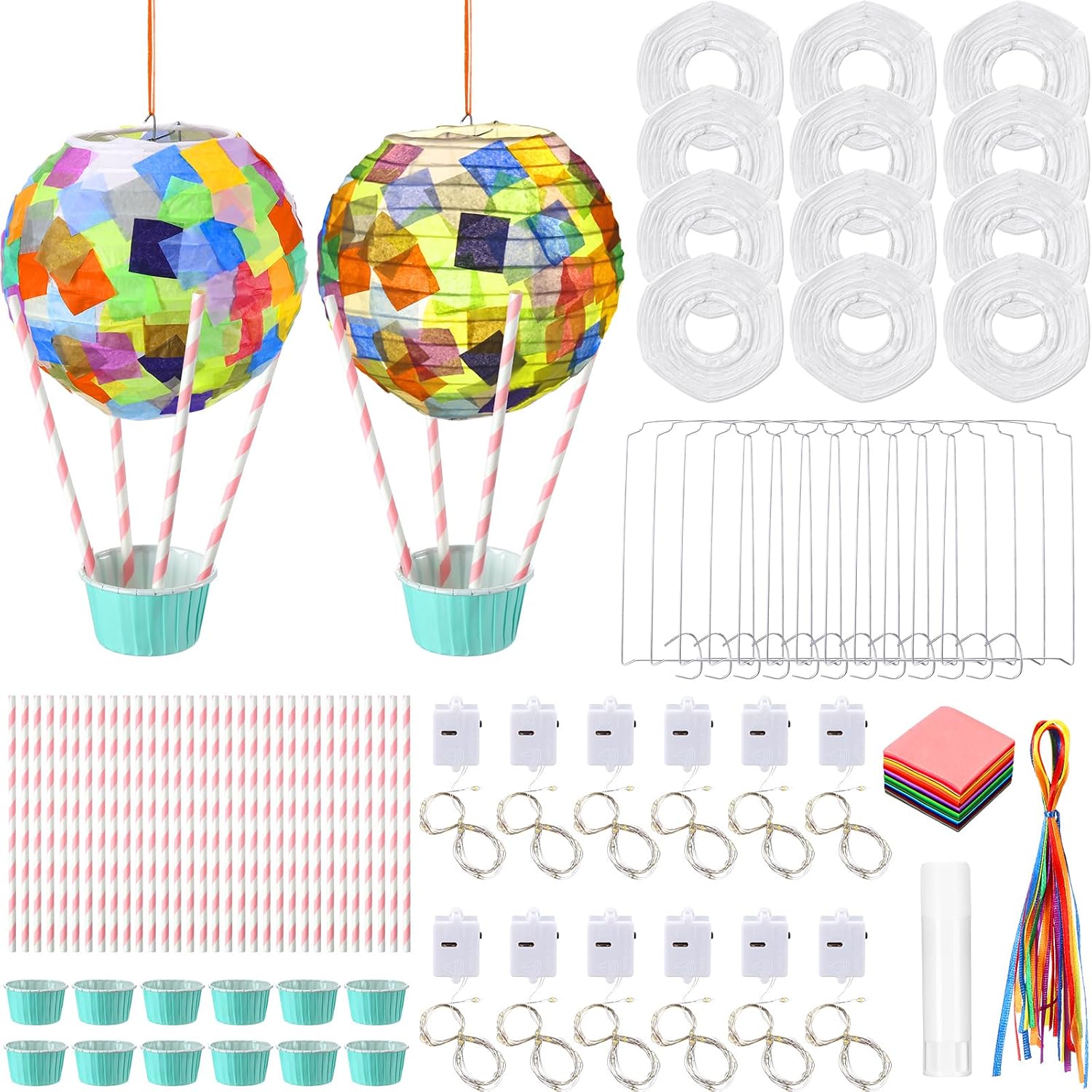 Youyole 12 Sets Hot Air Balloon Crafts Hanging Centerpieces DIY Hot Air Balloon Tissue Paper Craft Kits Decorations Make Your Own Spring Summer Party Decoration Supplies for DIY Activities Supplies