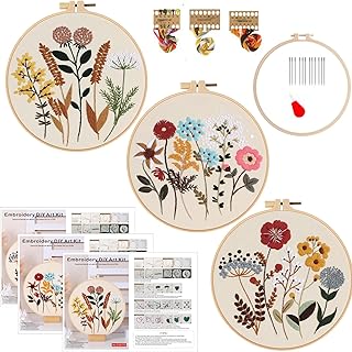 Smart-Feather 3 Sets Stickset für Anfänger, Handstickerei-Kits für Erwachsene mit Stickrahmen, DIY Kunstprojekt Bastelset (Blume)