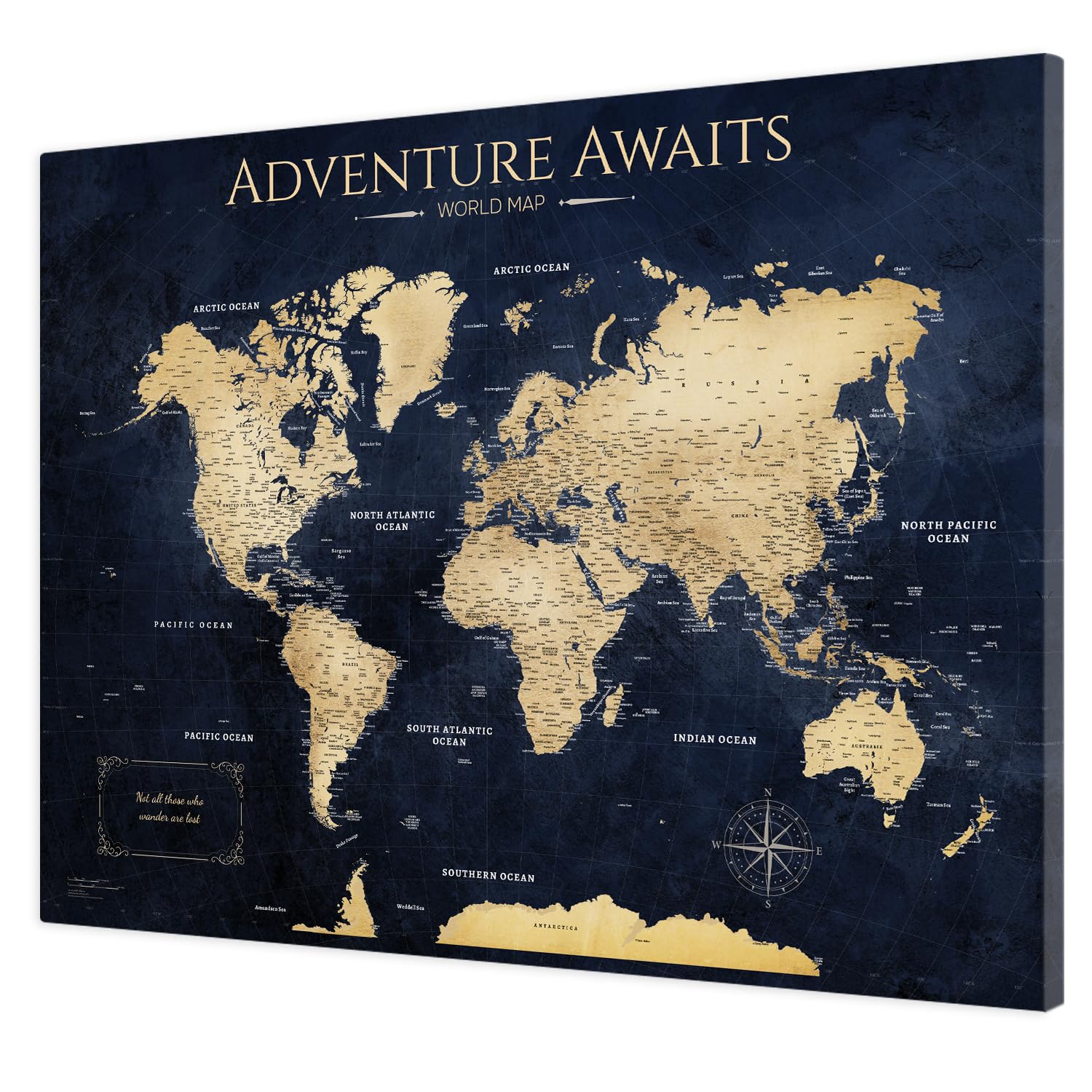 IPIC Vintage Teal World Travel Map with Pins, World Map Pin Board, 40x30 in