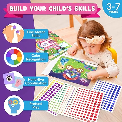 Miniatura 6 de Dot Art Activity - Kit de calcomanías de unicornio y princesa, suministros de arte y manualidades para niños, regalos de cumpleaños para niños y
