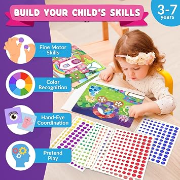 Dot Art Activity - Unicorn & Princess Sticker Kit, Toys for 3 Year Old Girl | Toddler Art & Craft Supplies for Kids, Birthday Gifts for Boys & Girls Ages 3, 4, 5, 6, 7 Year Old - Travel Toys for Airplane