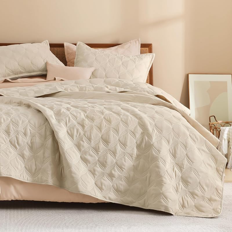 Litanika Oversized King Quilt Bedding Set, 3 Pcs Oatmeal Bedspreads Set | Cloud-like Soft Fluffy Lightweight Breathable All Season Coverlet Comforter Cover Bed Set Room Decor Gift