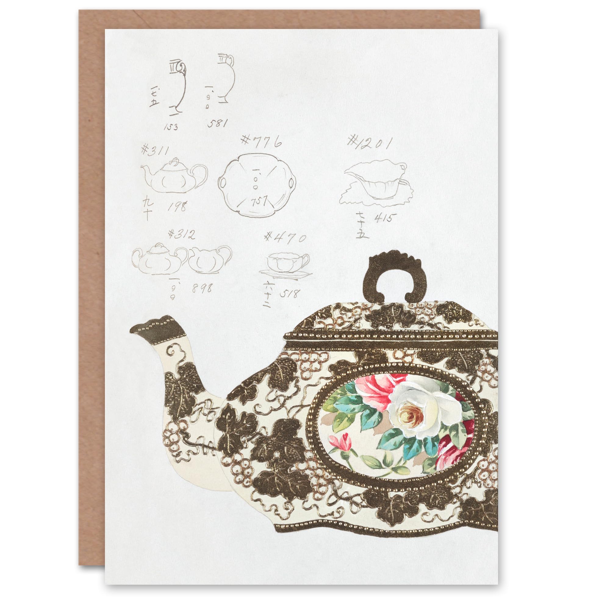 Artery8 Noritake Factory Japanese Art Card Vintage Floral Design For Teapot