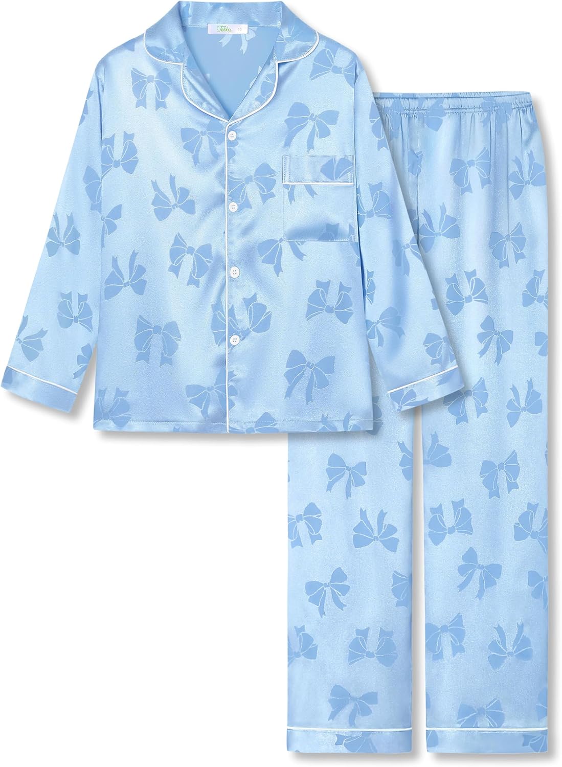 Tebbis Satin Pajamas for Girls-Cute Pink Silky Long-Sleeved Set with Adorable Puppy Prints Size 6/7-16