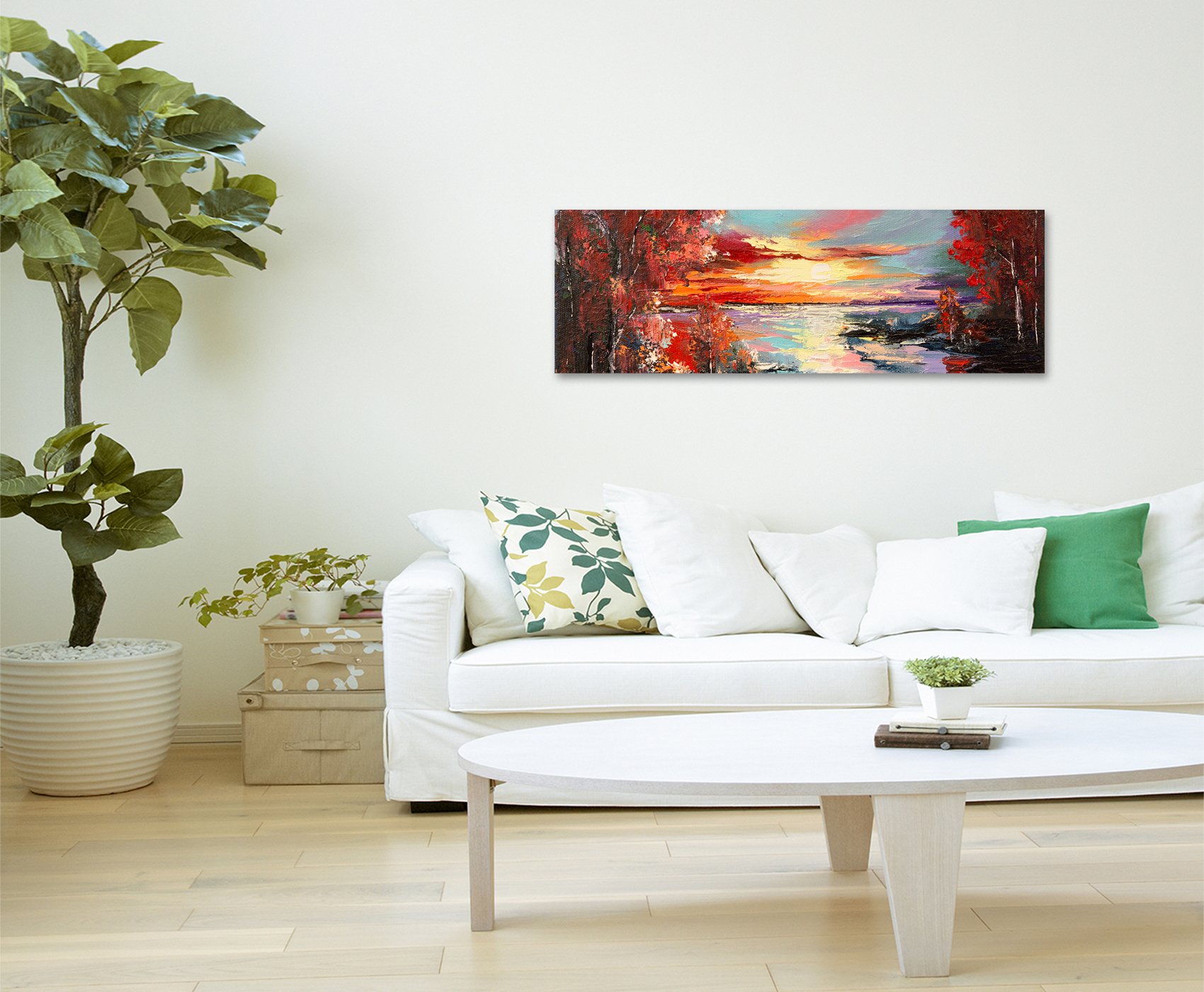 Sinus Art Panoramabild 150x50cm 'Goldener Herbst' – Ölgemälde Auf Leinwand, Modernes Wandbild Für Wohnzimmer & Büro