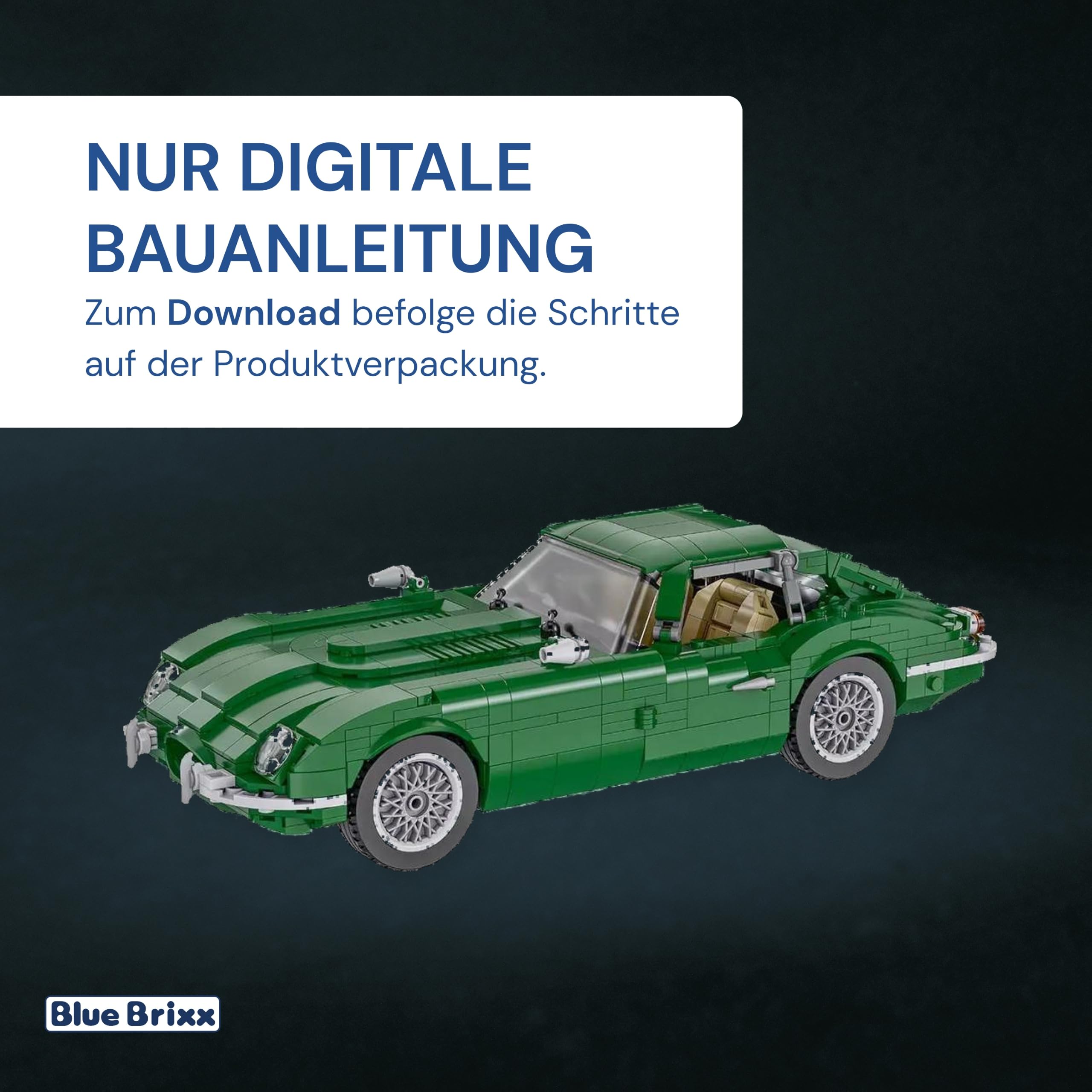 BlueBrixx Special 109850 2in1 Sportwagen dunkelgrün, 1103 Klemmbausteine | Zwei Dachvarianten, festes Dach oder offen, bewegliche Türen und Haube, heller Innenraum, 294 x 125 x 80 mm