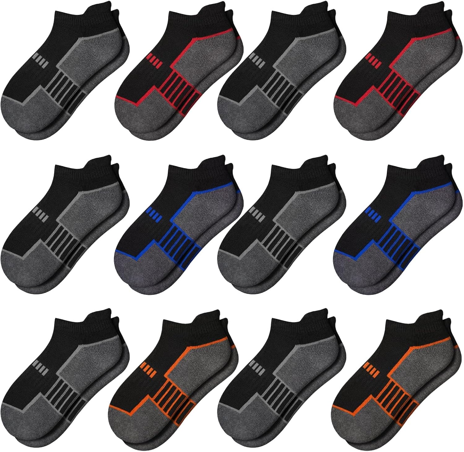 Comfoex 12 Pairs Boys Socks - Ankle Low Cut Athletic Half Cushioned Short Socks For Kids 4-6, 6-8, 8-10 Years Old
