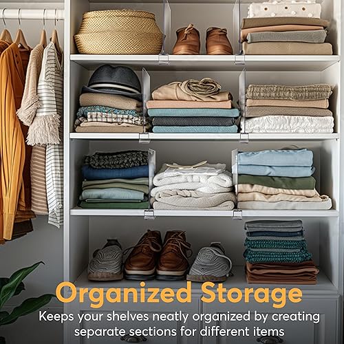 Miniatura 5 de Paquete de 12 separadores de estantes acrílicos para organización del armario de 11 x 7.9 pulgadas, separadores transparentes de estantes de armario