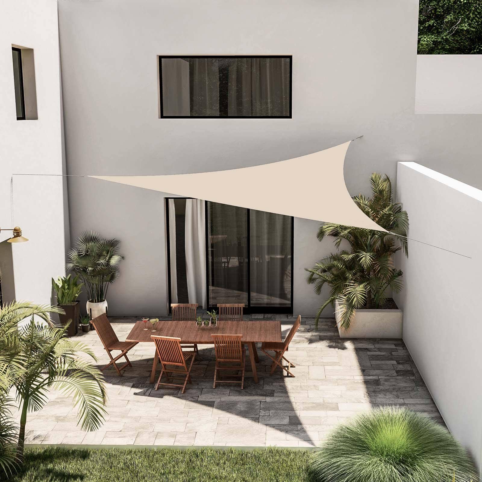 Voile d'ombrage carré ou triangulaire couleur sable beige pour jardins jetées bar maisons à la mer avec œillets et corde en propylène (3,6 m x 3,6 m x 3,6 m triangulaire beige)