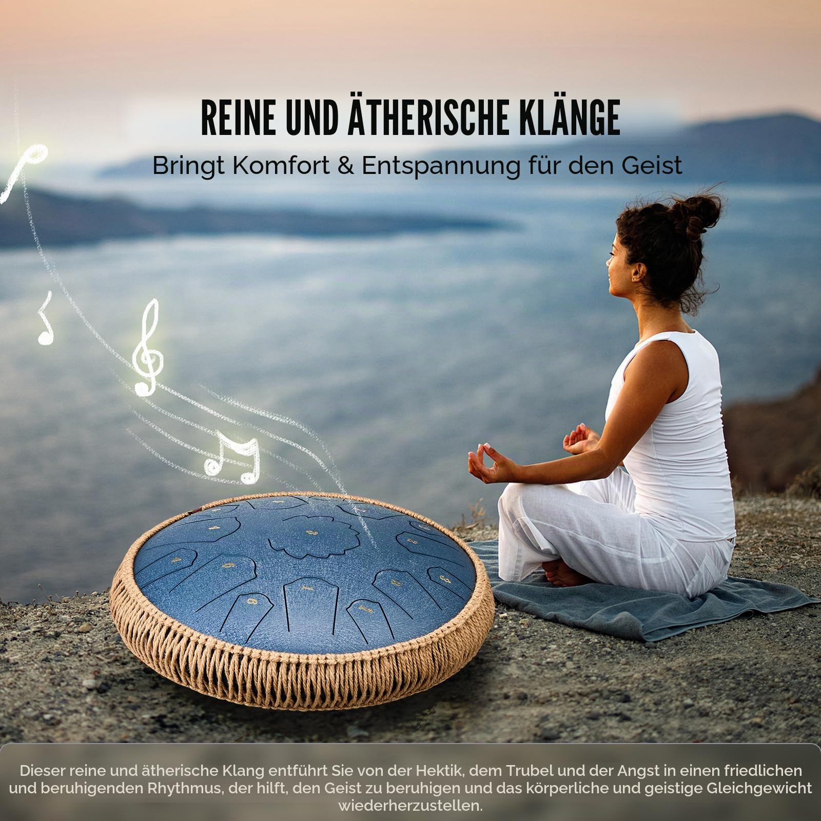 VEVOR Zungentrommel 356mm, Steel Tongue Drum 15 Noten, Regentrommel D-Dur-Tonart, Regenglockenspiel mit 2 Schlägeln & Tragetasche, Handpan-Trommel, Schlaginstrument für Musikunterricht & Yoga, Blau