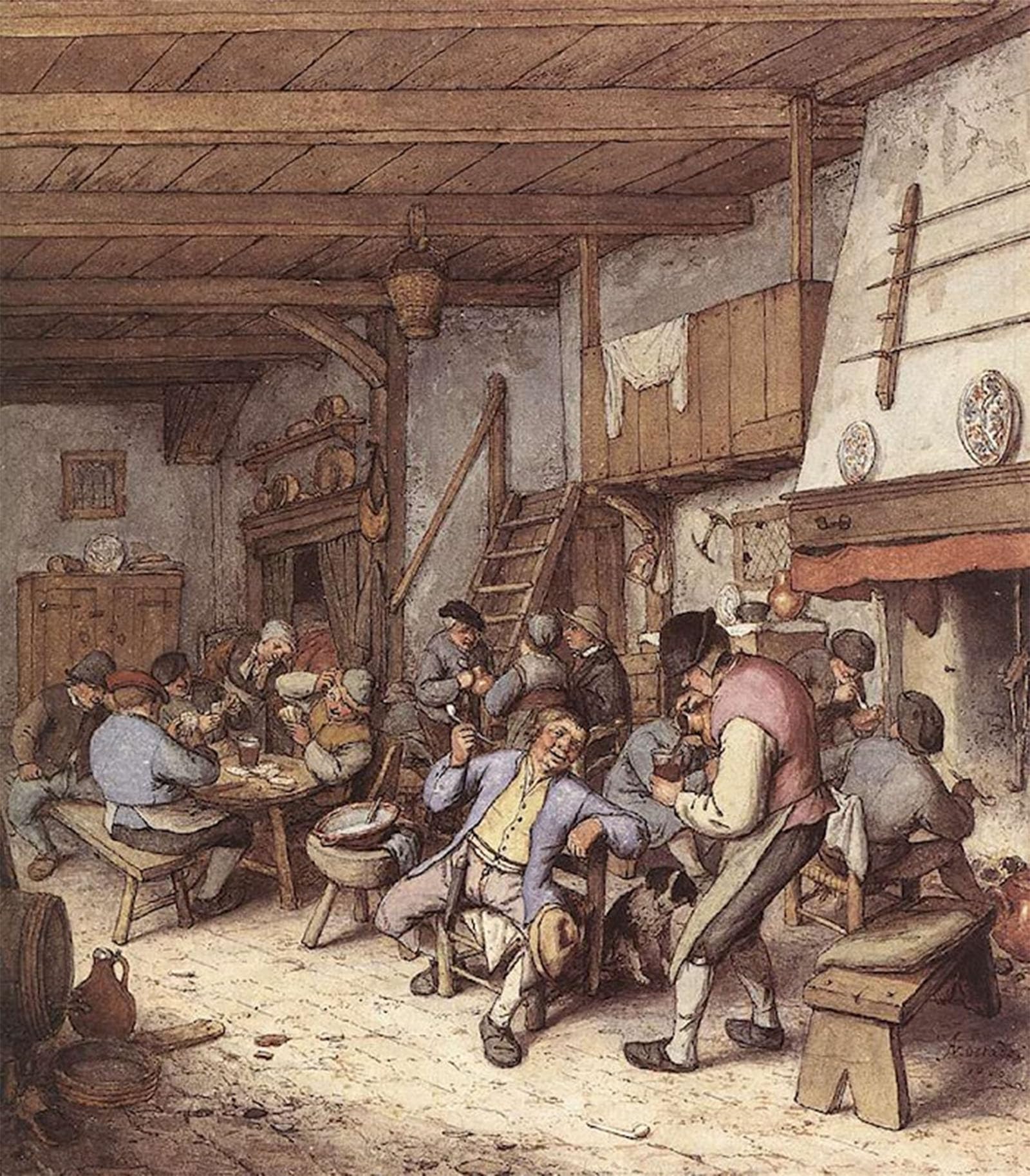 ARTXLXXBN Famous Art Print Poster Vintage Wall Art Tavern Interior by Adriaen Van Ostade Canvas Art Poster for Home Decor 60x90cm