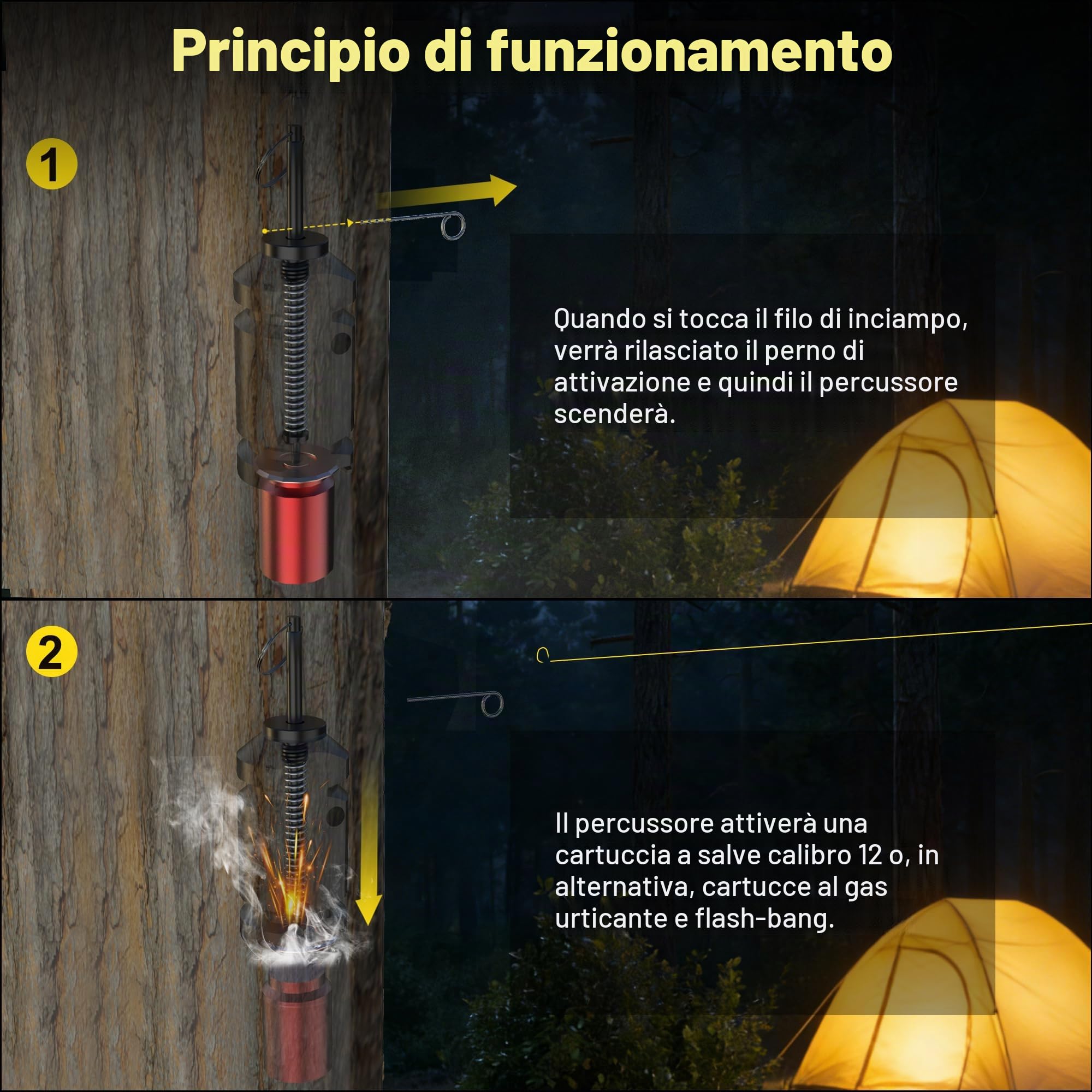 Confezione da 4 allarmi perimetrali da 12 gauge, dispositivo di allarme per campeggio, con 8 viti e catena di estensione, sistema di allarme rapido per campeggio e sicurezza esterna/deterrente per