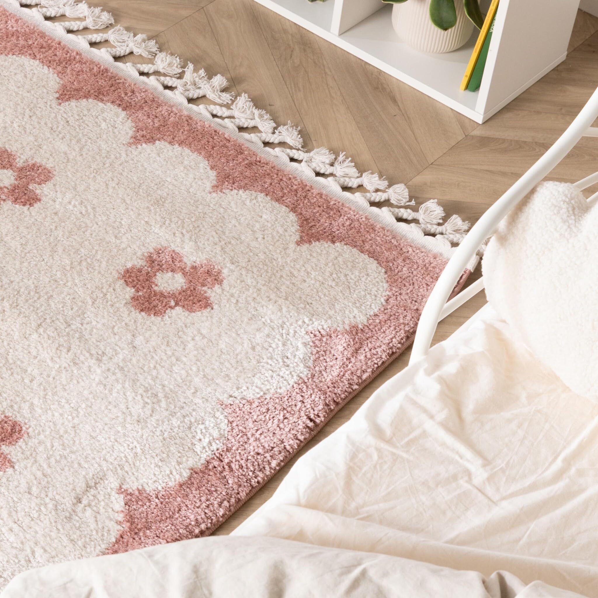 Tapis Lavable pour Enfant - Moos Flower Rose - 140x200 cm - Garçon et Fille - Lavable en Machine - Chambre Bebe - Rectangulaire
