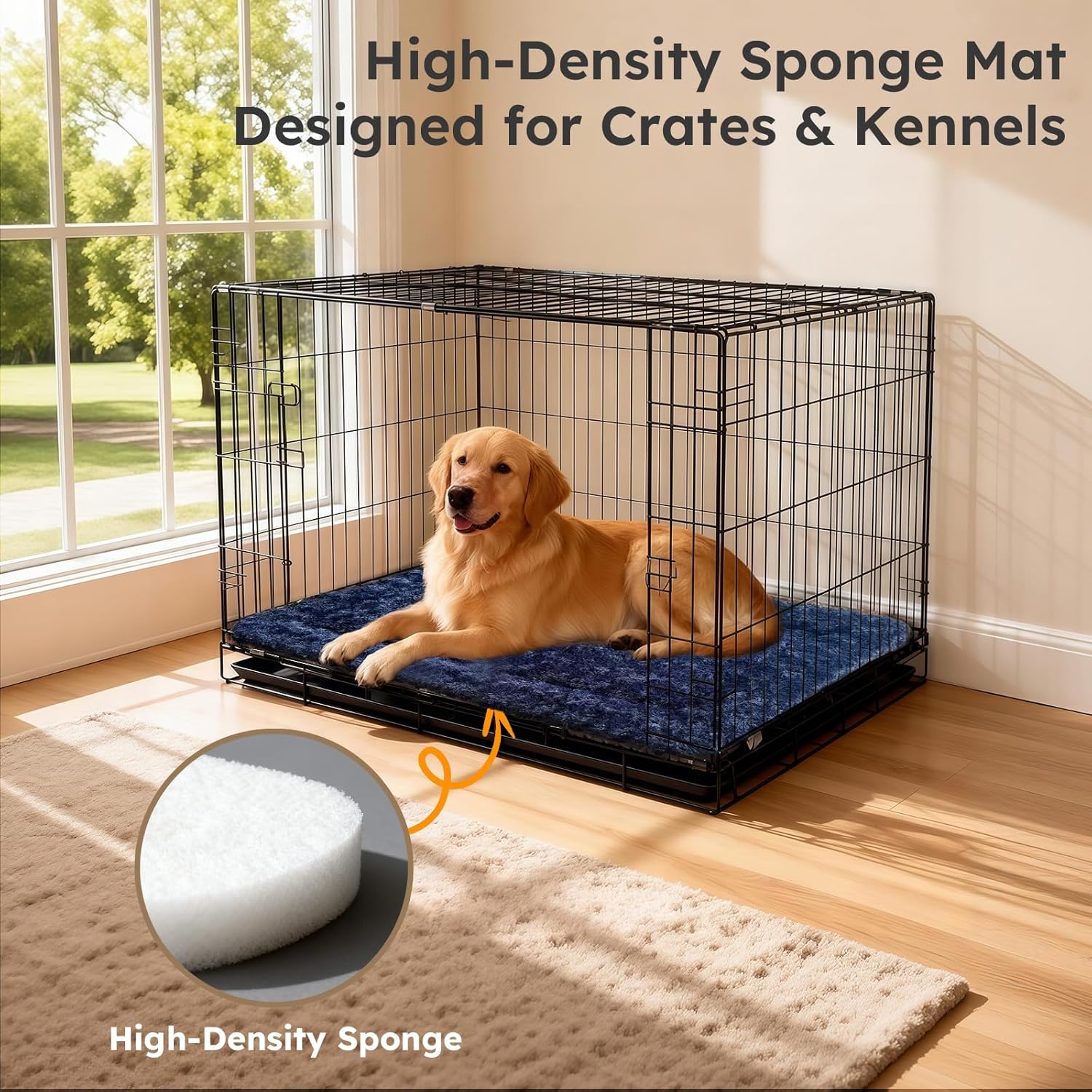 Dog Bed Mat, Dual-Sided Dog Crate Bed Mat - Ultra Soft & Machine Washable Kennel Pad for Large Dogs, All-Season Comfort Pet Bed for Crates, Travel, and Home, Dark Blue 35 x 23 Inch