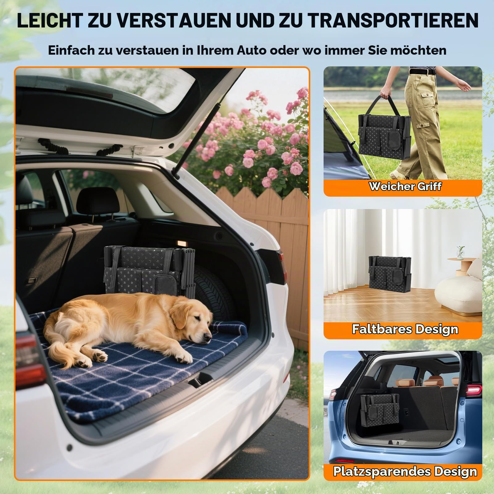5 Stufen Hundetreppe Auto Klappbar – Hunderampe Unterstützung bis 100 KG mit Einstellbarer Höhe 44-72cm, Gelenkschonende Treppe für Kleine Mittlere Große Hunde rutschfeste Hundetreppe