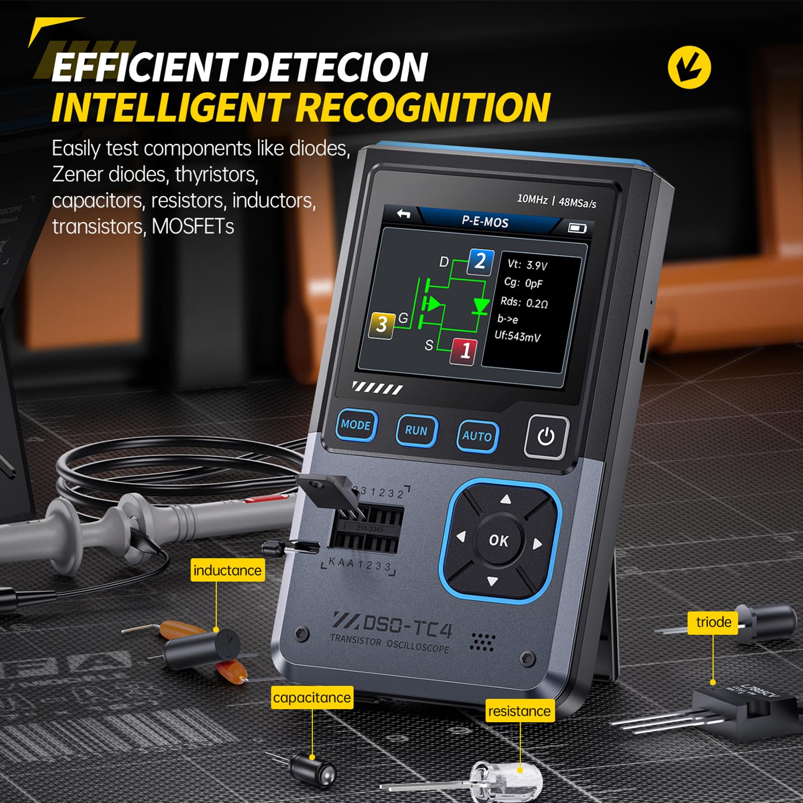 DSO TC4 Oscilloscopio, DSO-TC4 3-in-1 Oscilloscopio Portatile/Tester Transistor/Generatore di segnale, Larghezza di banda 10 MHz,Frequenza di campionamento 48 MSPS