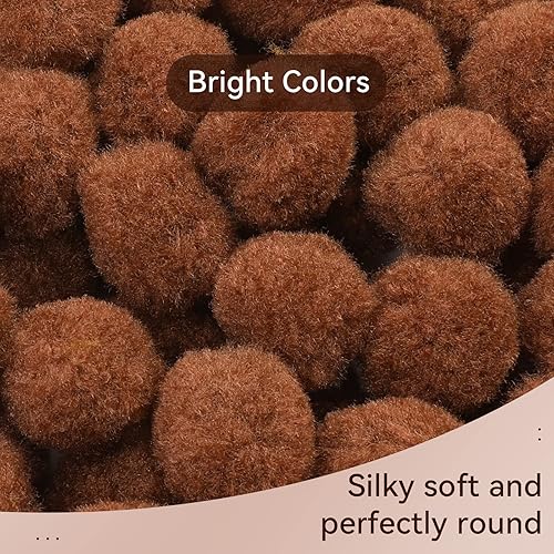 Miniatura 4 de 150 pompones para manualidades, color marrón claro de 1 pulgada, bolas de pompón mullido de Navidad, pequeños pompones para manualidades, proyectos