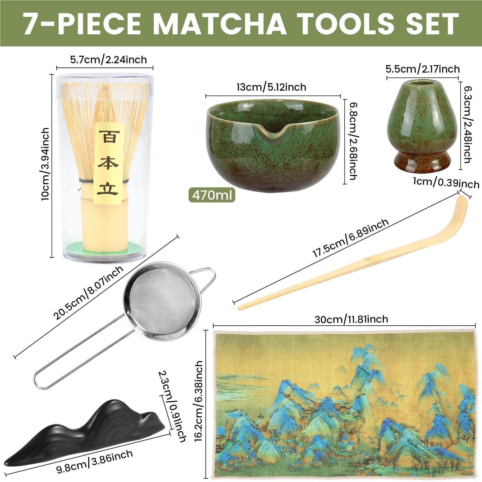 Juego de 7 batidores for matcha, fácil limpiar, versátil, con tazón y colador. Incluye un kit resistente Te matcha kit
