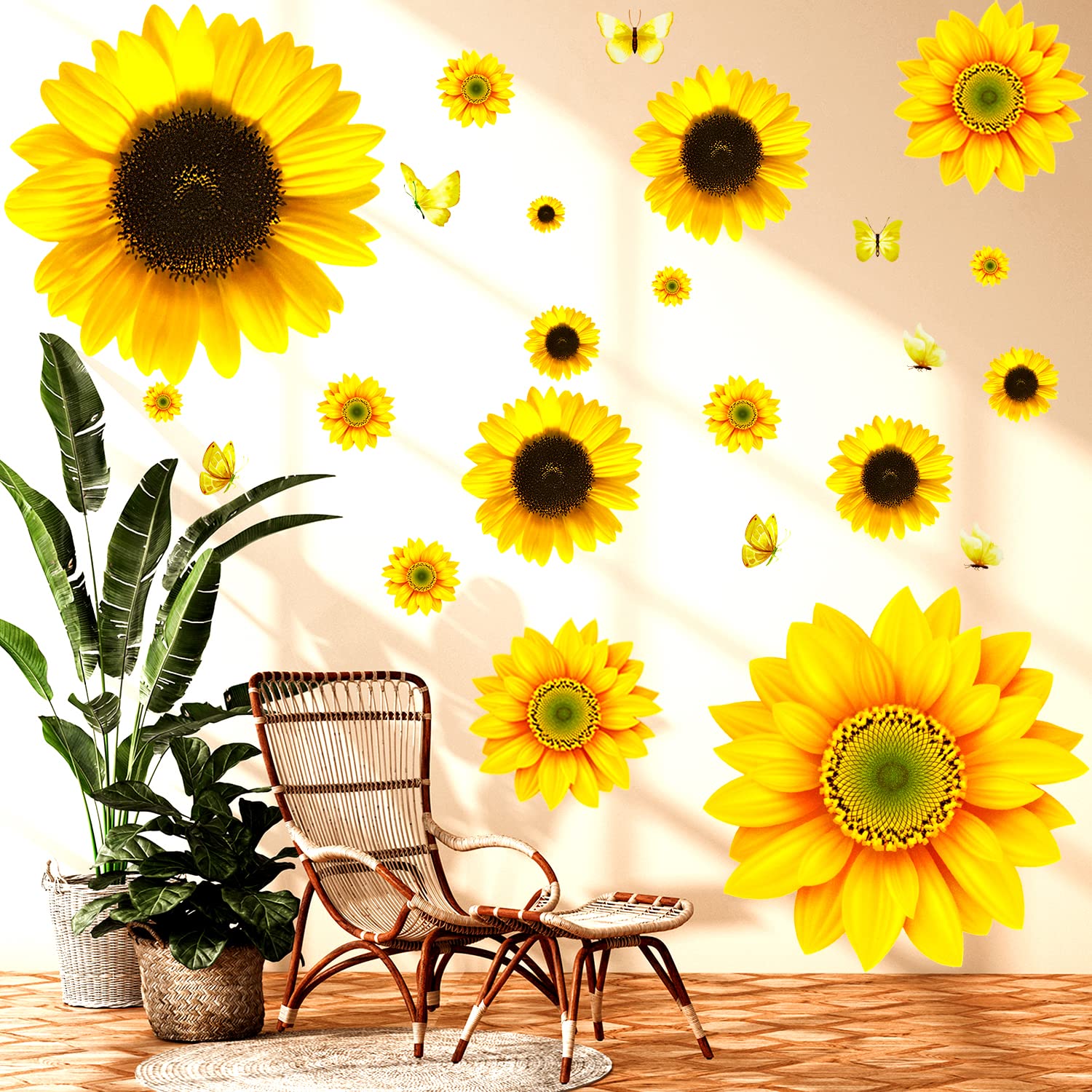 54 calcomanías de pared de girasol, removibles, 3D, decoración de girasol, autoadhesivas, impermeables, calcomanías de pared para sala de estar, baño, dormitorio, decoración