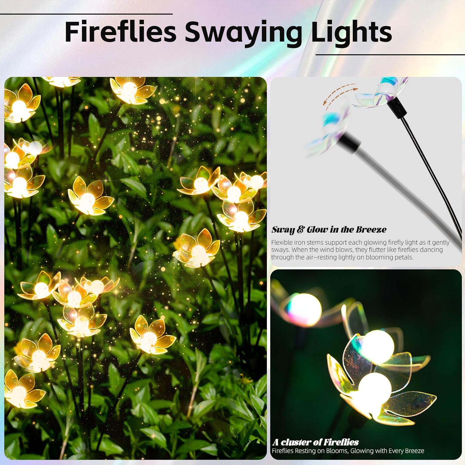 SRNPMIU Solar Lights Outdoor, Solar Firefly Swaying Light with Flower, Garden Decor Lights, IP65 Waterproof, 2 Lighting Modes, Yard Patio Pathway Decoration, Gifts for Women, Grandma (4Pack 24LED)