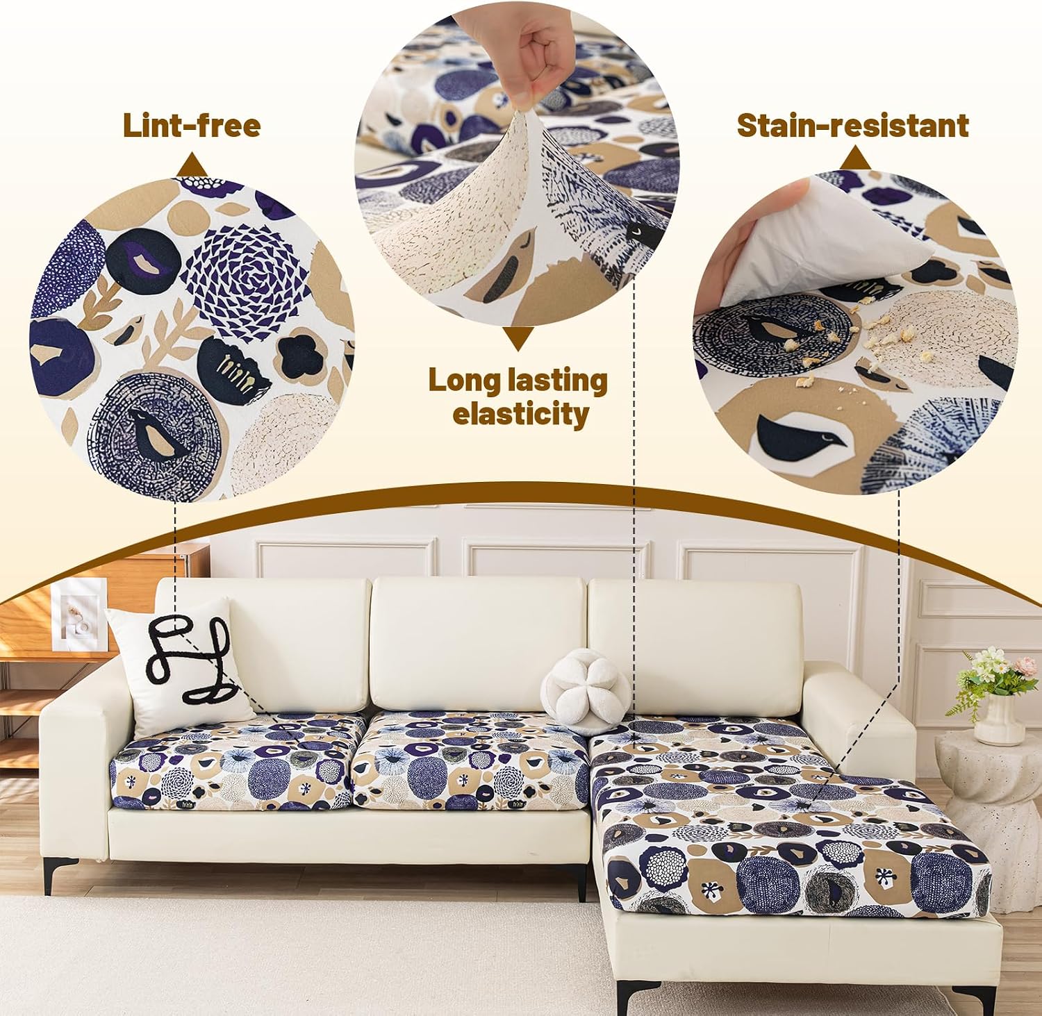 Couch Covers for Sectional L Shaped Modern Print Sofa Chaise Cover | Washable Separate Seat Chaise Couch Cover Stretch Sofa Slipcovers Universal Sofa Covers Pet Friendly (2 Seater + 1 Chaise)
