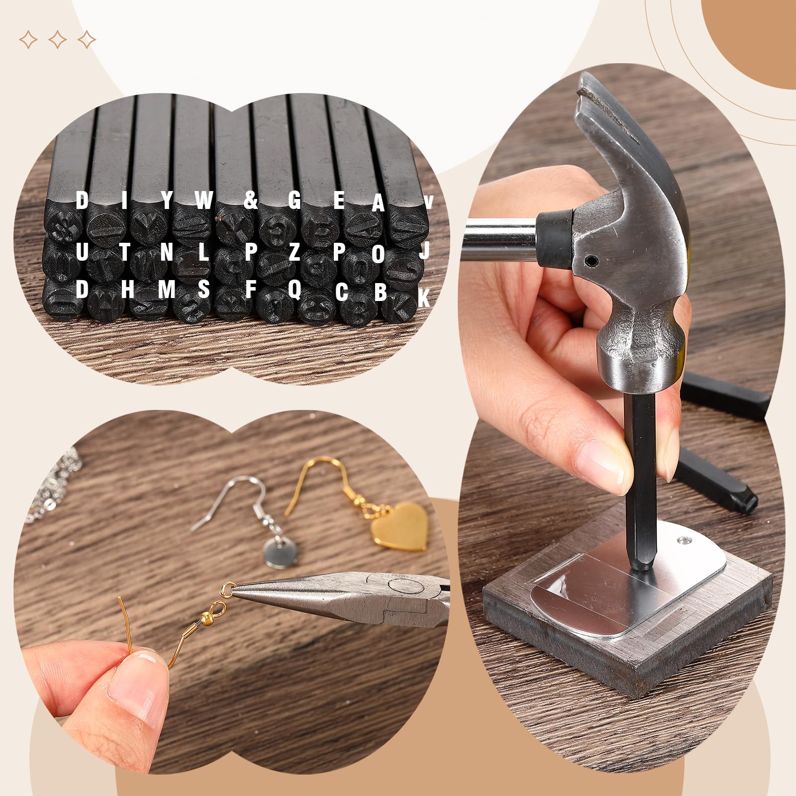 RoundFunny 214 Pcs Jewelry Making Kit for Women Metal Stamping Kit for Jewelry Making Tools Beads and Charms O Chain Findings for Women Men Adults