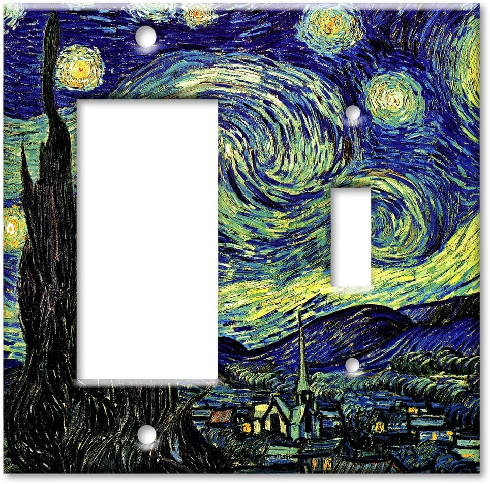 Art Plates - Van Gogh: Starry Night Metal Decorative Metal Wall Plate - Double Gang Combo - Decora/Toggle - (Made in USA)