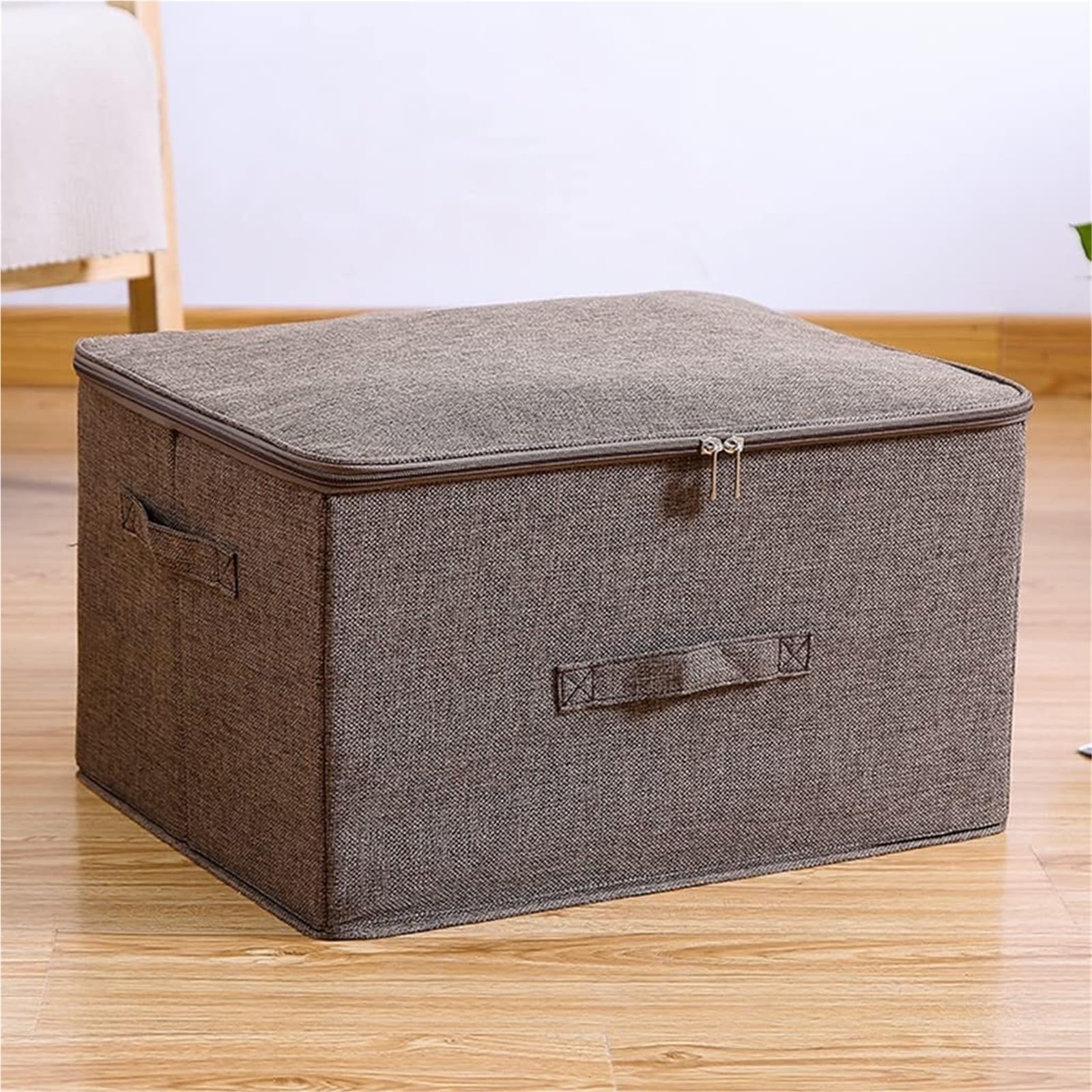 Bolsa de Almacenamiento Caja De Almacenamiento De Ropa Y Edredones, Organizador De Almacenamiento De Ropa De Cama De Algodón Y Lino Bolsa ropa Almacenaje(Beige,50x38x30cm)