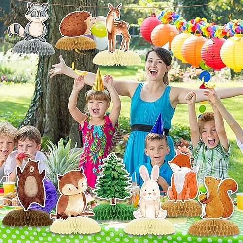 Miniatura 3 de 9 paquetes de centros de mesa de animales del bosque en forma de panal 3D - Adornos de baby shower con tema de bosque Adornos de safari y jungla con