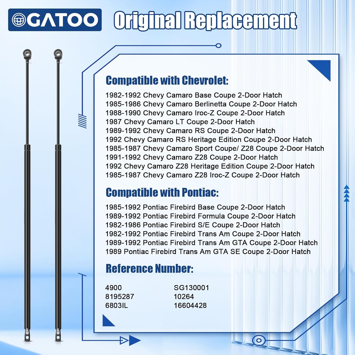 Rear Liftgate Hatch Lift Supports Struts Shocks Gas Spring Compatible with Chevy Camaro Pontiac Firebird 1982 1983 1984 1985 1986 1987 1988 1989 1990 1991 1992, Replace 4900 SG130001 8195287 10264