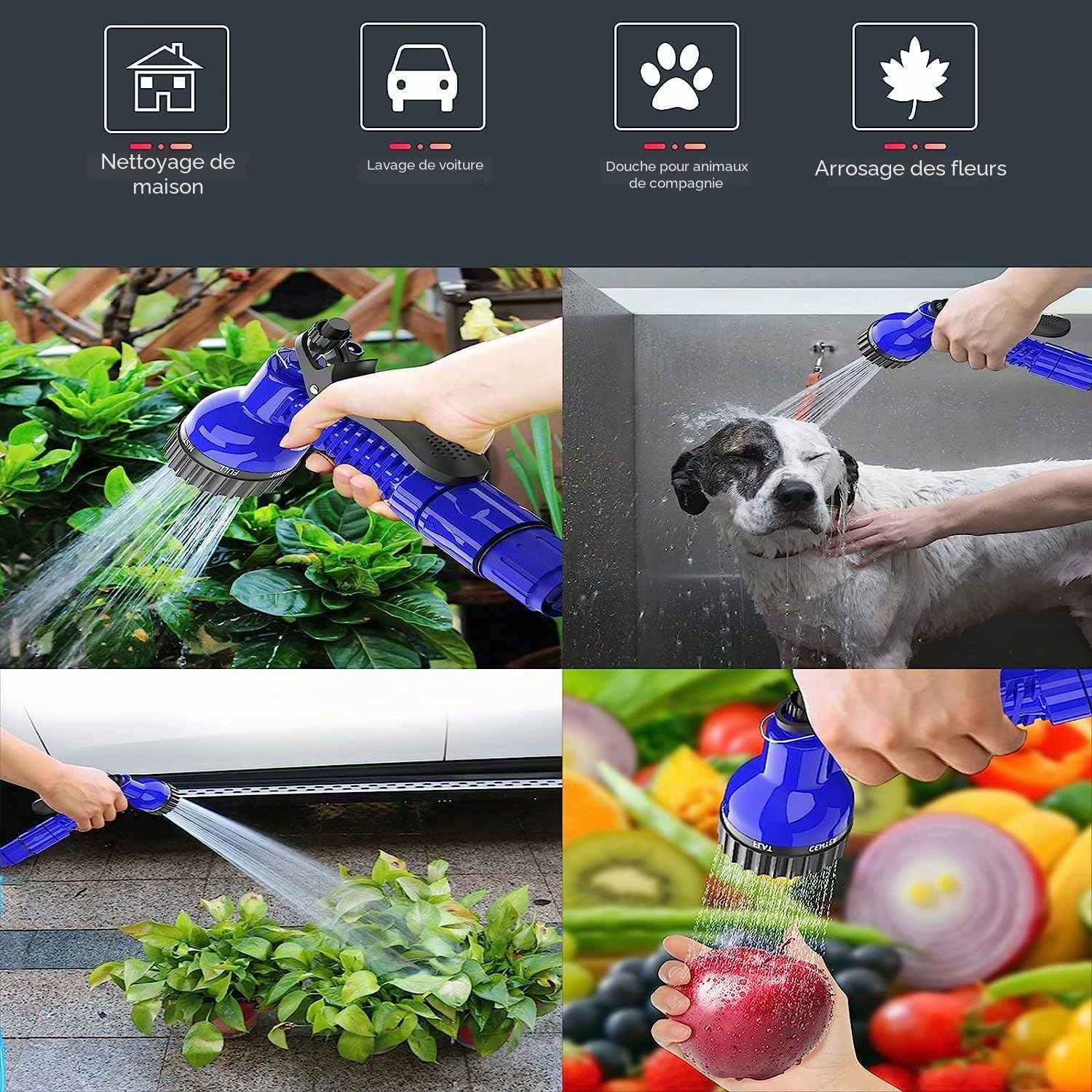 Tuyau d'Arrosage Extensible 60M, Tuyau Arrosage Flexible, Pistolet Arrosage avec Tuyau 7 Fonctions Pistolet, pour Irrigation Jardin, Laver la Voiture, Animal Nettoyage (45M-150FT) (200FT/60Meter,blue)