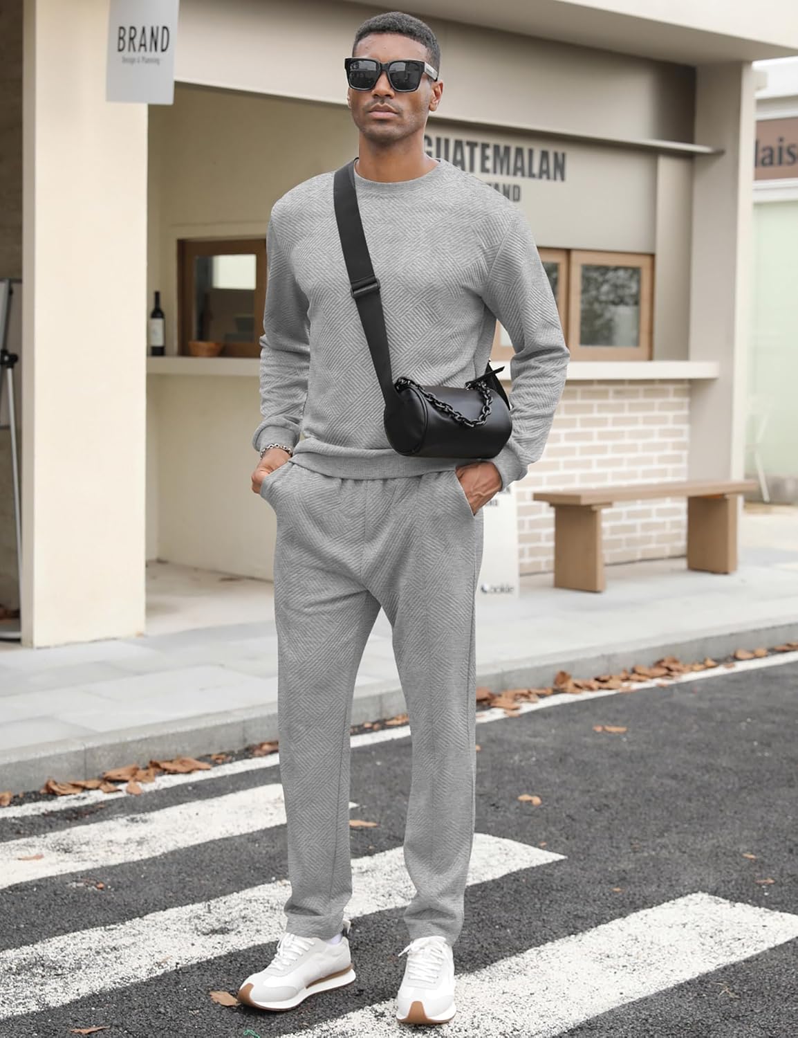 Babioboa Men's Tracksuit Knit Jacquard 2 Piece Long Sleeve Pullover Jogging Tracksuit Athletic running Casual Sportswear - Image 3