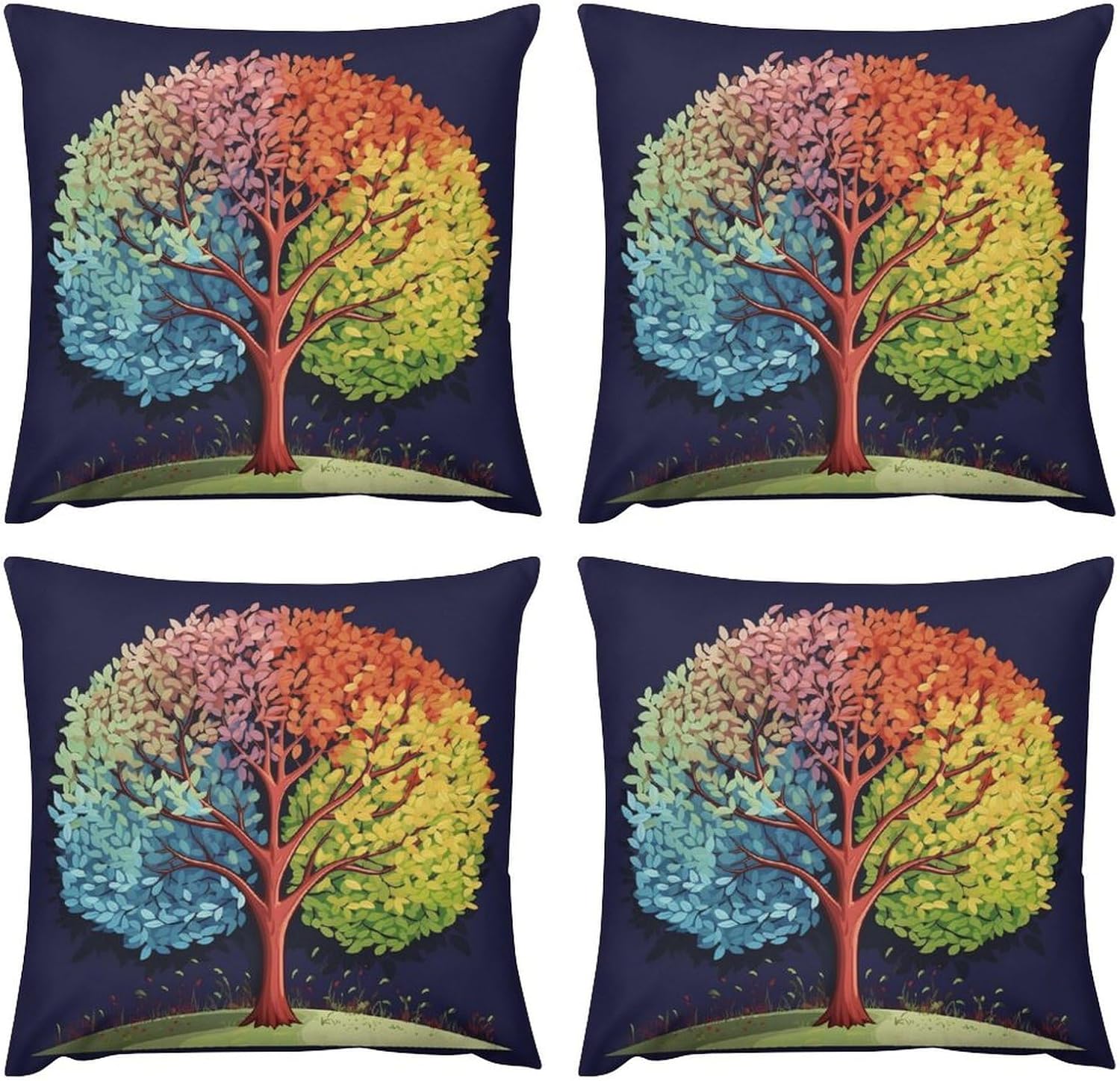 Zippered Pillow Cover, Pillow Protector, Four Season Tree Printed Pillow Cover of 4, Pillow Not Included