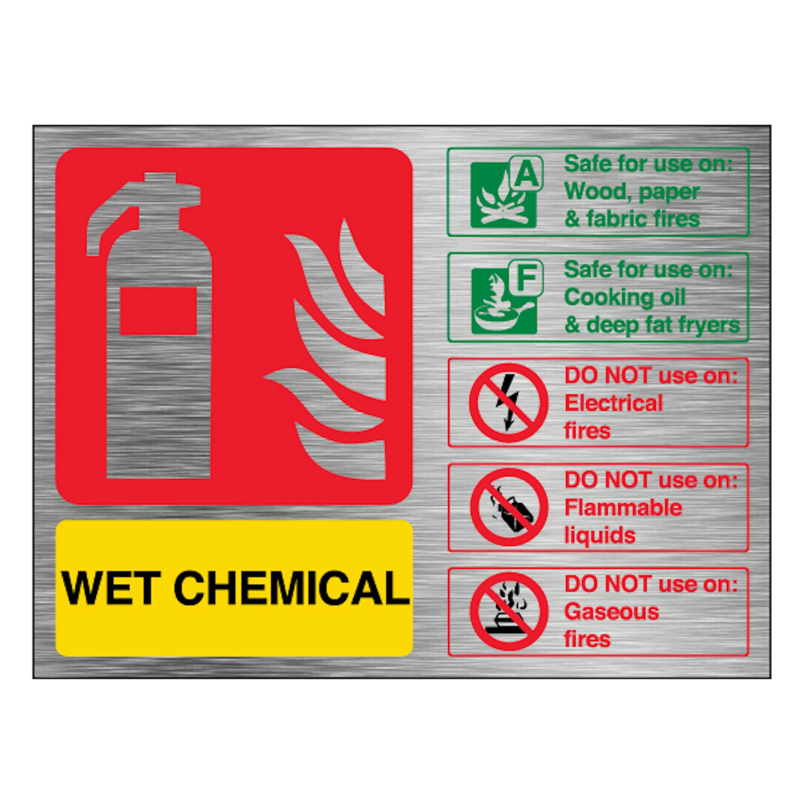 V Safety Wet Chemical Extinguisher - Landscape 150 x 100 mm - 1.6mm Aluminium Effect Rigid Plastic Safety Sign