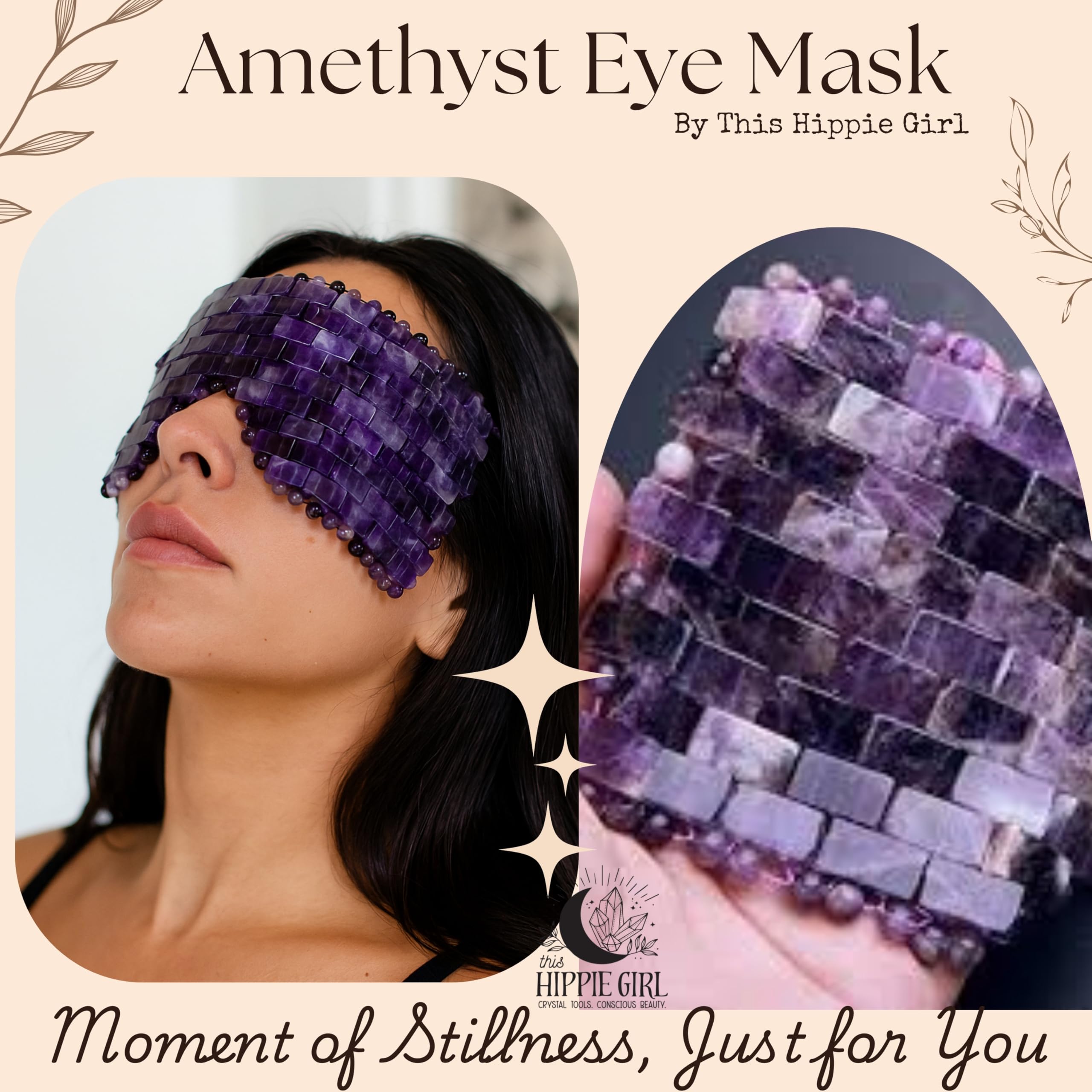 This Hippie Girl Masque pour les yeux en améthyste – Masque facial en cristal naturel pour les poches, les cernes et le soulagement de la tension. Pierre spa rafraîchissante pour la