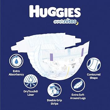 HUGGIES Nighttime Baby Diapers Overnites, White, Size 3 , 24 Count
