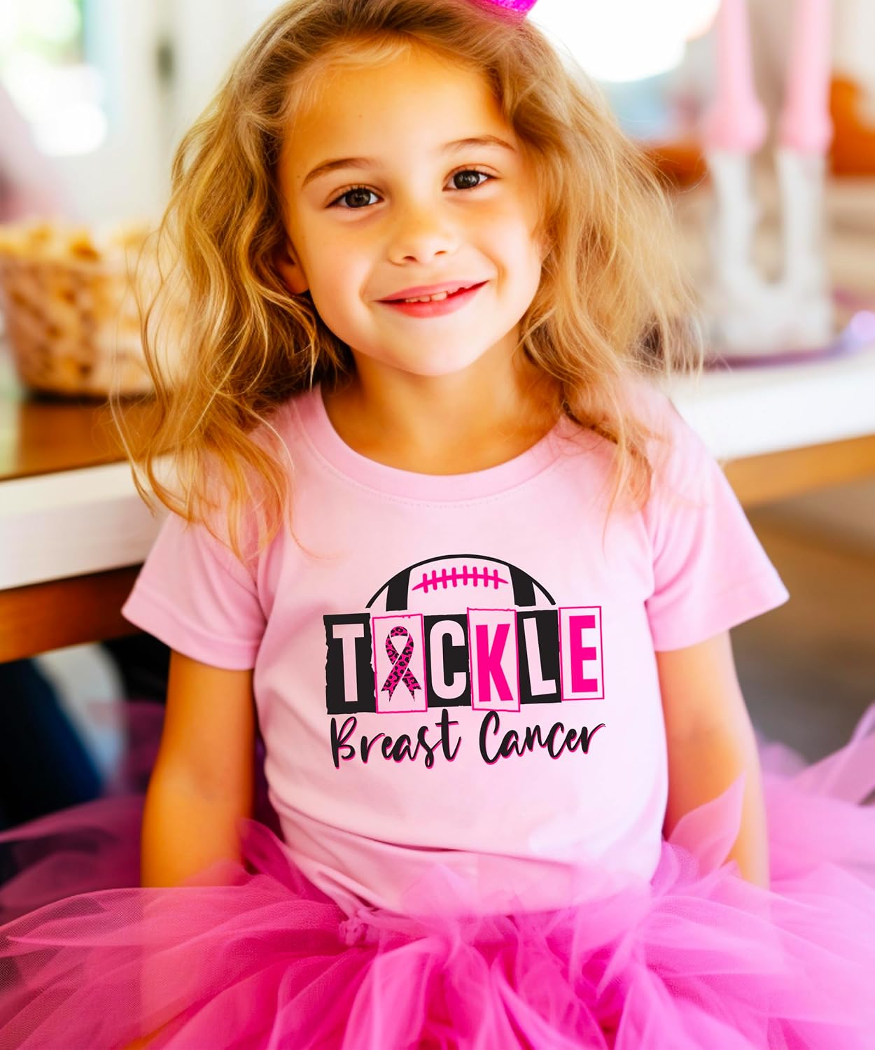 Tackle Breast Cancer Shirt for Women, Teens & Kids Pink Ribbon Football Game Day Tee