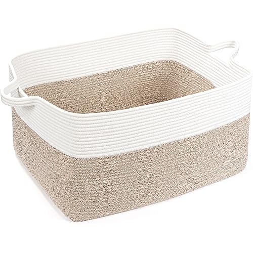 Extra Large Rectangle Storage Basket 72L Rope Blanket Basket Living Room Pillow Basket Baby Toy Organizer Woven Storage Bin for Kids with Handles Dirty Clothes Storage Hamper, 22 x 17 x 12 inches