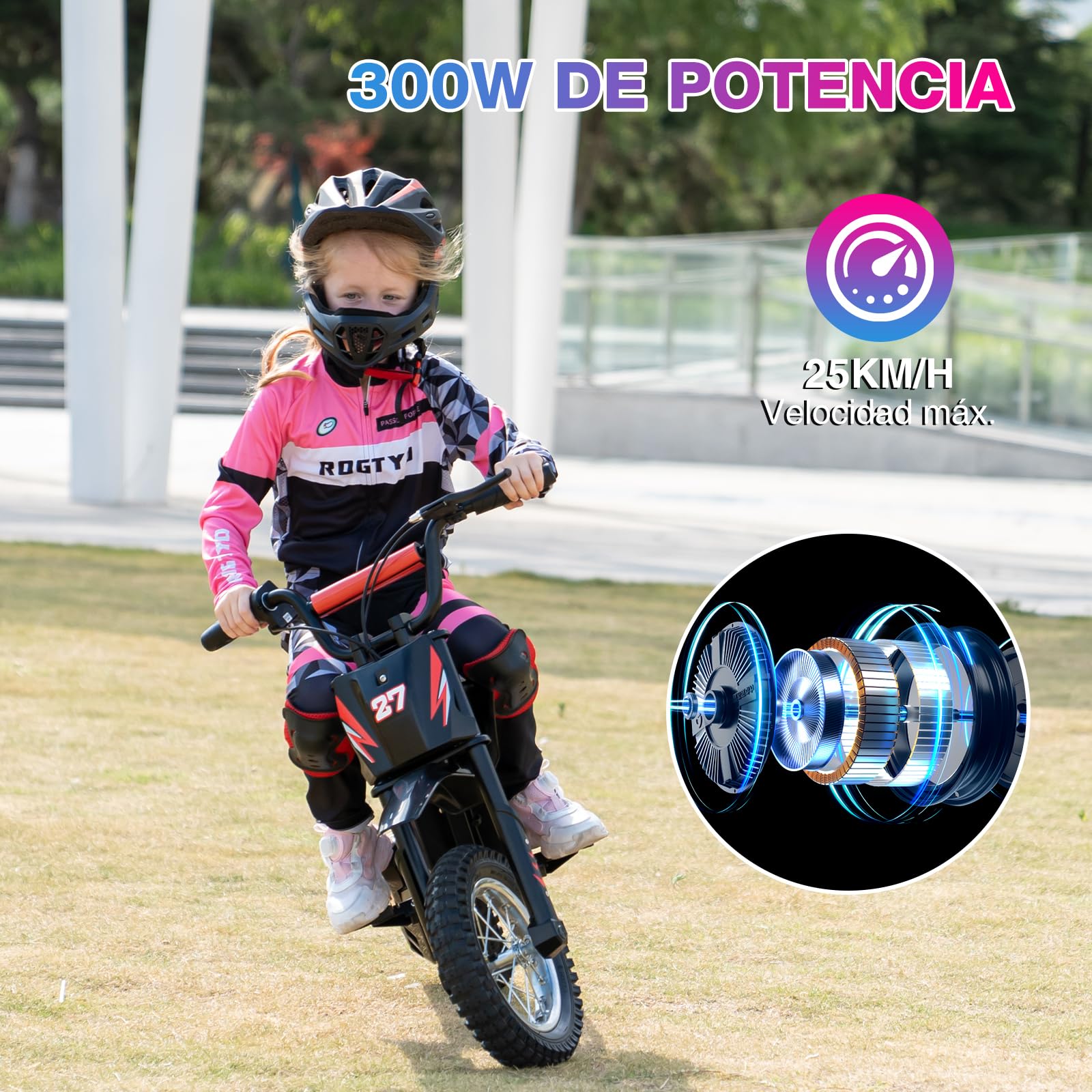 RCB R9X Moto Eléctrica Infantil, Neumáticos de 12 Pulgadas, Potente Motor, 3 Modos 8/12/25KMH, Autonomía máxima 17KM, Batería de 5,2 Ah, Motocross para niños 6+ años