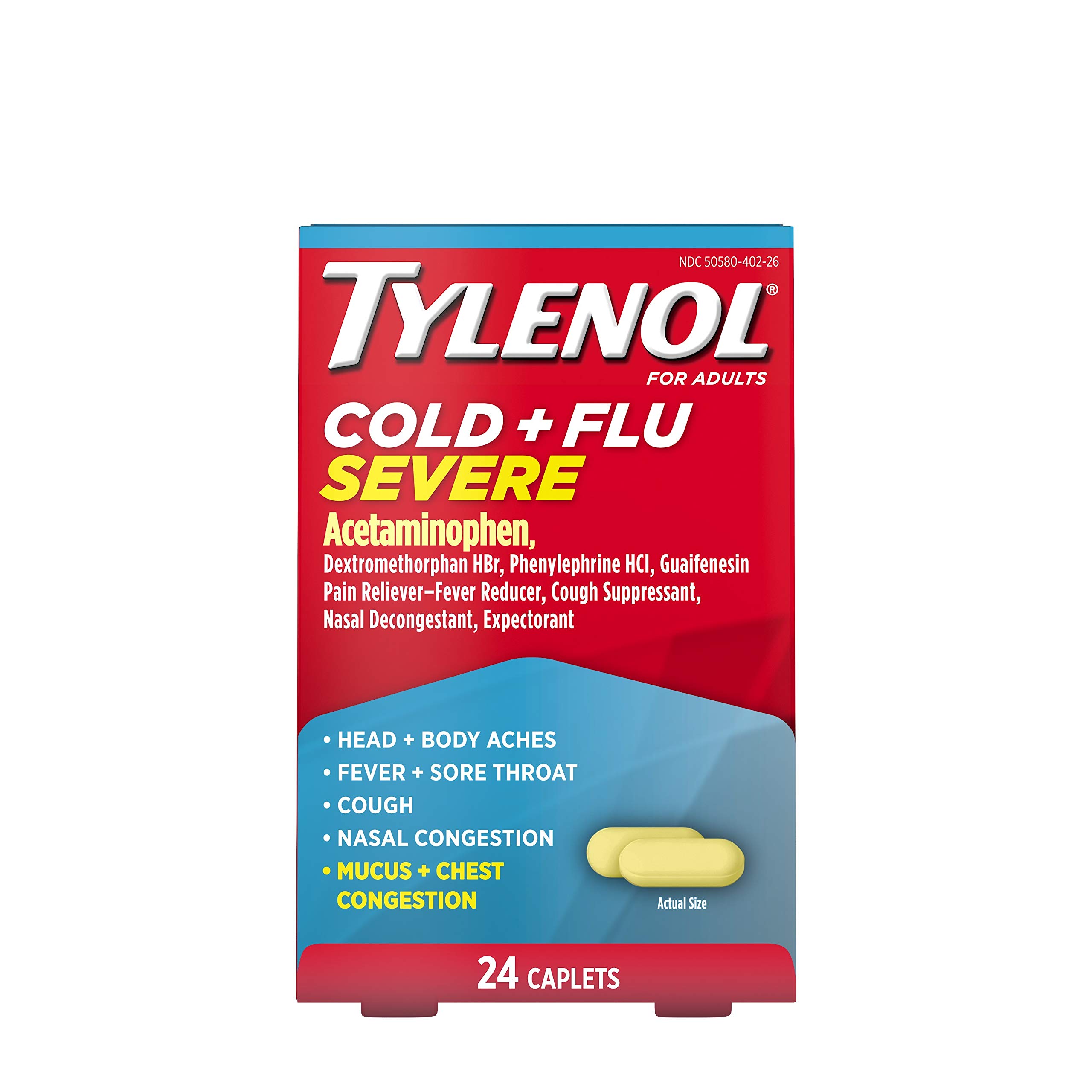 Tylenol Cold + Flu Severe Medicine Caplets for Fever, Pain, Cough