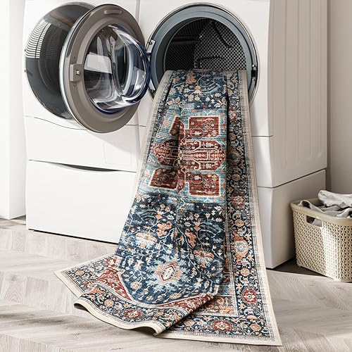 Miniatura 6 de xilixili Alfombra lavable de 8 x 10 pies para sala de estar, resistente a las manchas, con parte trasera antideslizante, ultrafina con medallón