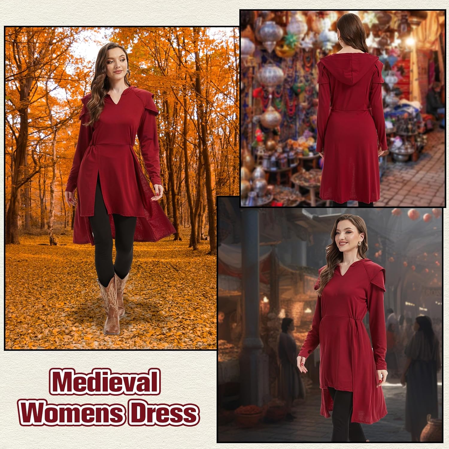 Renaissance Hood Dress for Women Medieval Vintage Hooded Dress Gothic Hooded Robe Halloween Cosplay - Image 5