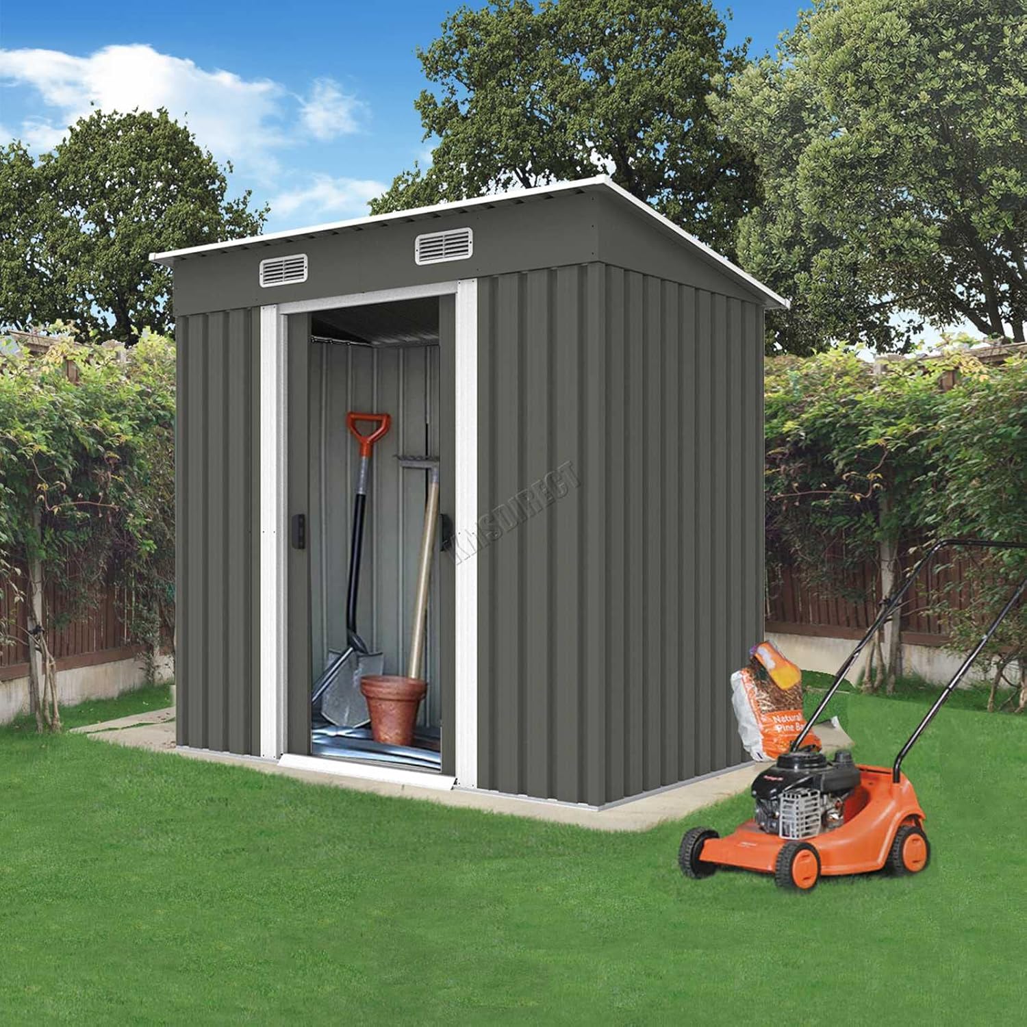 BIRCHTREE Garden Shed Metal Pent Roof 4FT X 6FT Outdoor Storage With ...