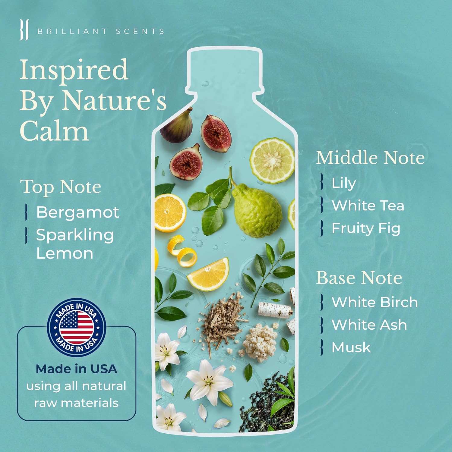 Brilliant Scents White Tea & Fig Fragrance Oil for Diffuser, 50ml - Premium Home & Hotel Essential Oil for Waterless & Cold Air Diffusers, USA Made