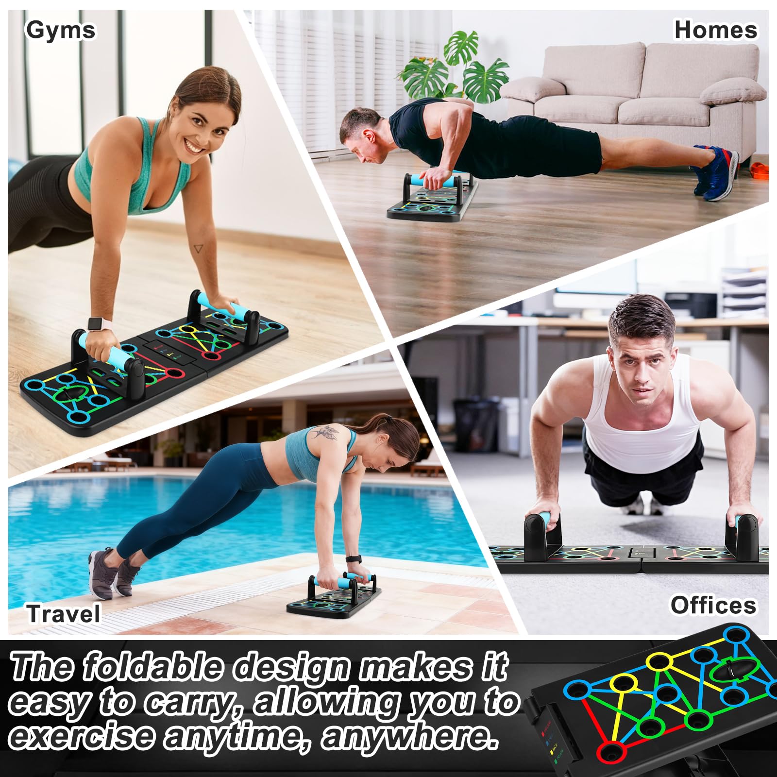 Push Up Rack Board, 17 in 1 Attrezzature per il fitness multifunzione pieghevole a casa, Maniglia per Push Up, con 2 Corde di Trazione, Flessioni Attrezzi per Il Fitness a Casa