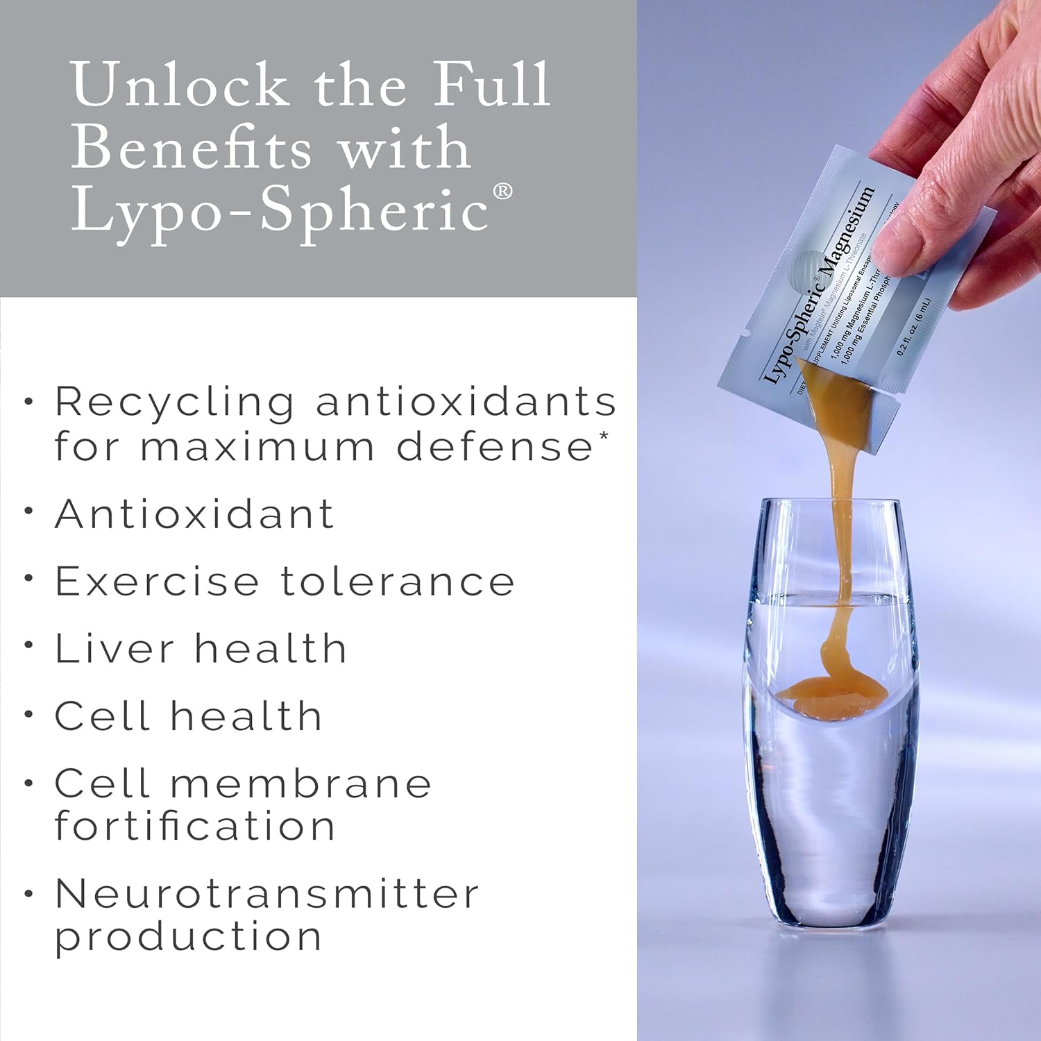 LivOn Laboratories Lypo-Spheric Magnesium L-Threonate - 30 Packets - 77mg Per Packet - Liposome Encapsulated for Maximum Bioavailability - Professionally Formulated - 100% Non-GMO - Image 3