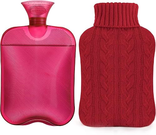Samply - Bolsa de agua caliente con funda tejida (2 L), 2L, Rojo, 1
