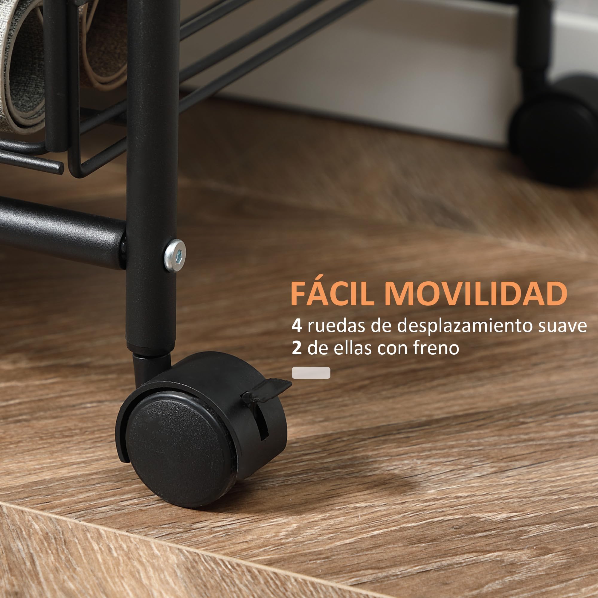 HOMCOM Carrito Auxiliar con Ruedas 3 Niveles 60x38x85,5cm Marrón Rústico