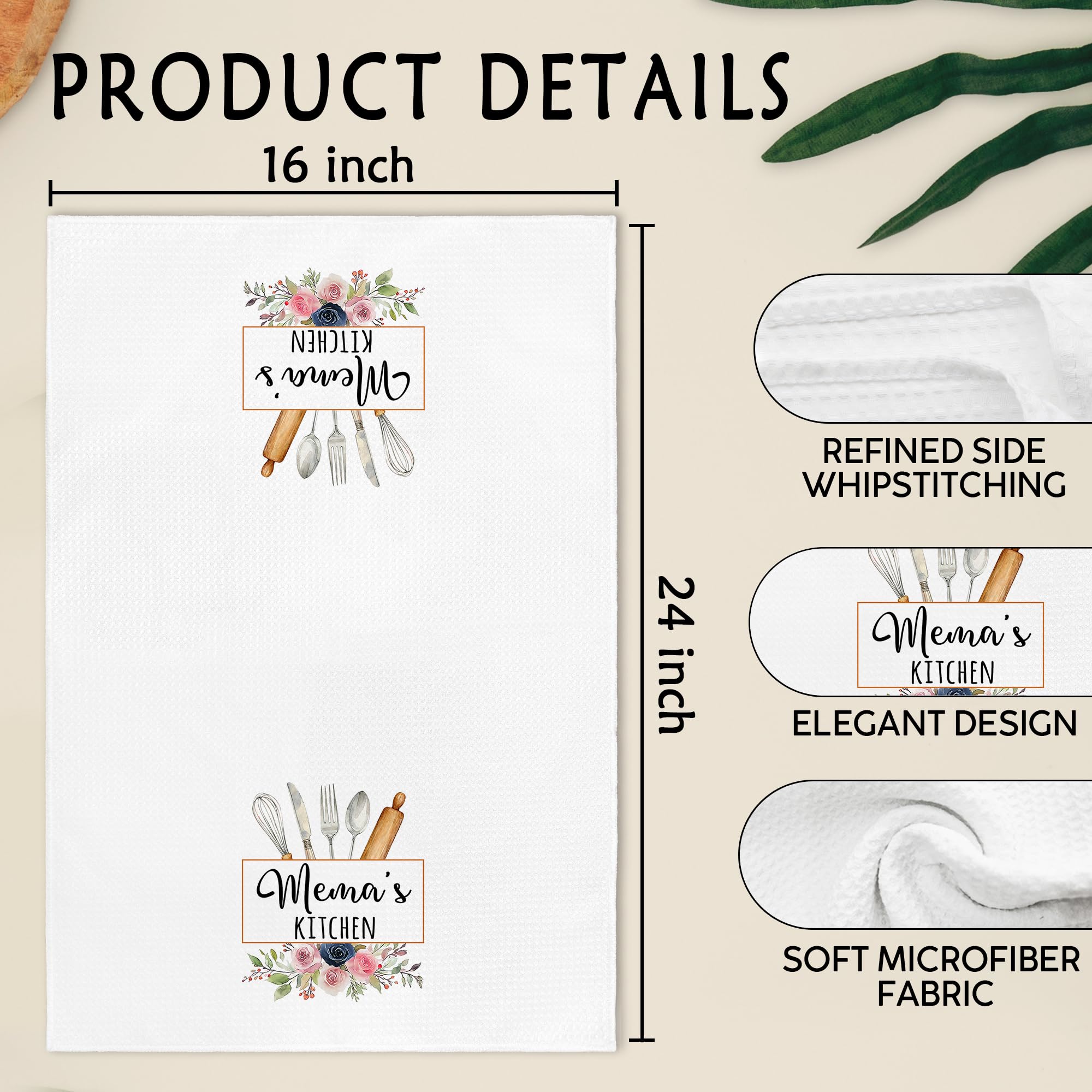 Mema Gifts Kitchen Towels, Mema Gifts for Grandma, Mothers Day Birthday Gifts for Grandmother, Grandmother Gift from Grandkids, Grandma Hand Dish Tea Towels for Kitchen Decor, 16x24 Inch